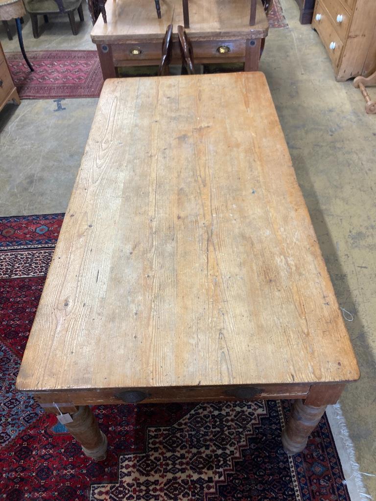 A Victorian rectangular pine kitchen table, width 182cm depth 89cm height 76cm